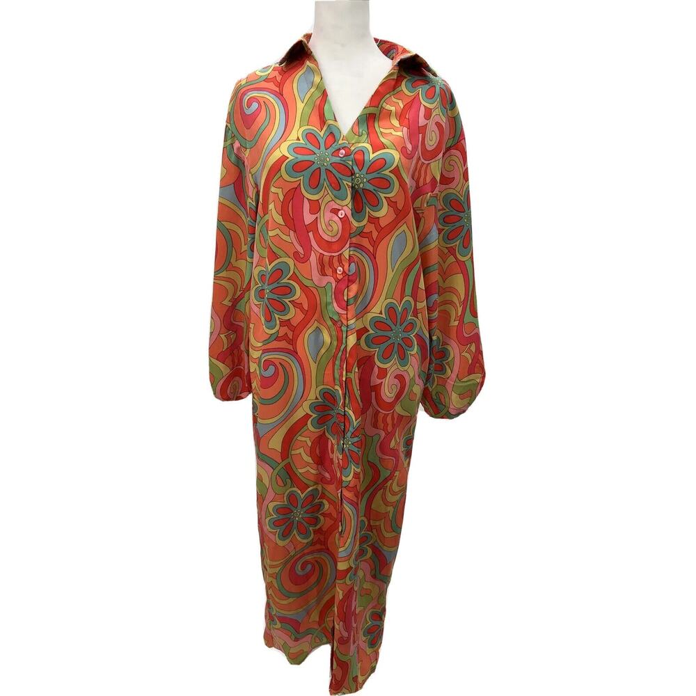 Vila Violy EU36 Petite (US 6) Midi Shirt Dress Floral Tomato‎ Purée Retro NWT